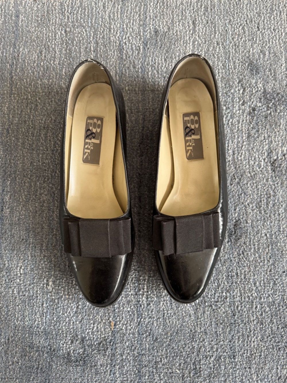 Vintage Black Patent Bow Loafers